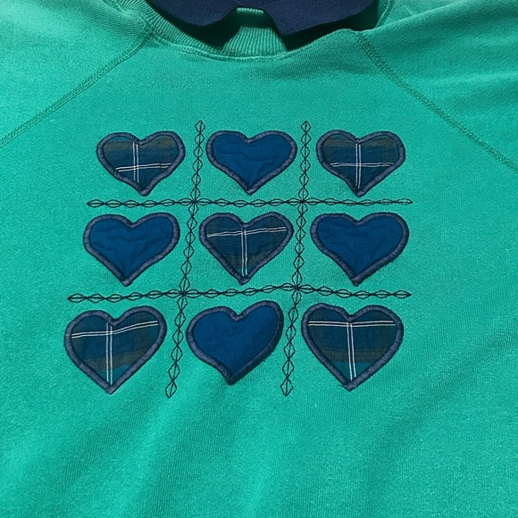 Vintage Hanes Cottagecore Heart Sweatshirt Green Blue 90s Made in USA XL - Picture 13 of 13